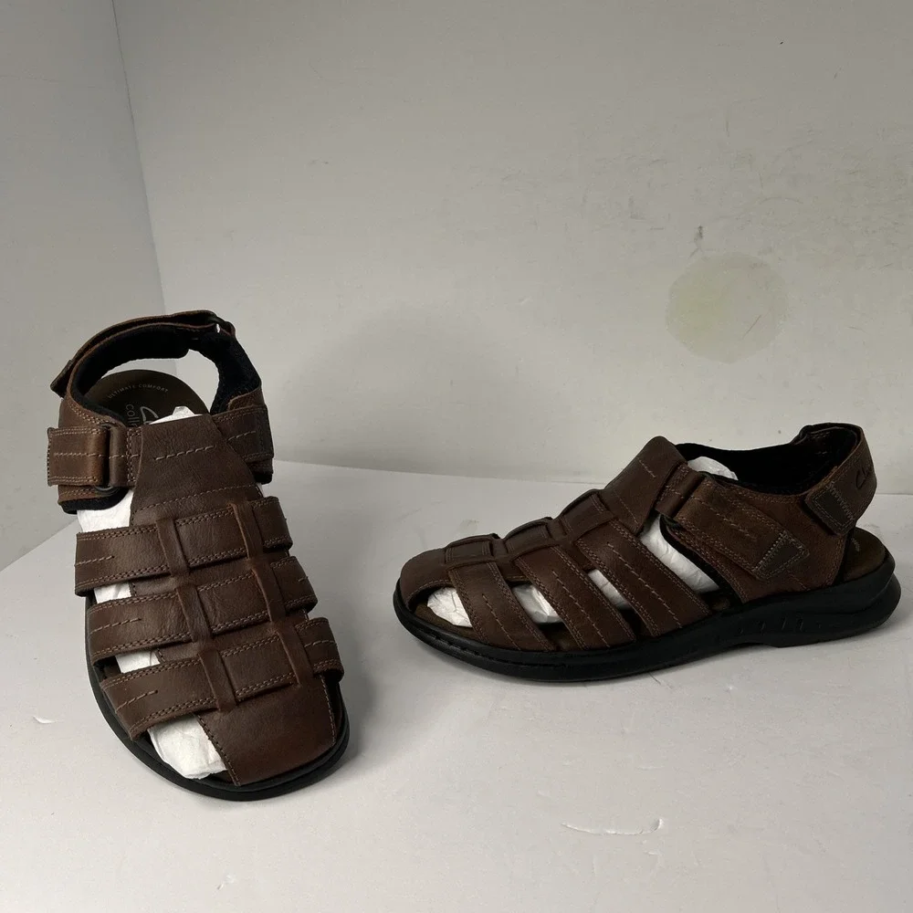 Mens Clarks Walkford Fisherman Sandal - Brown Leather, Size 10.5 US 261717947095